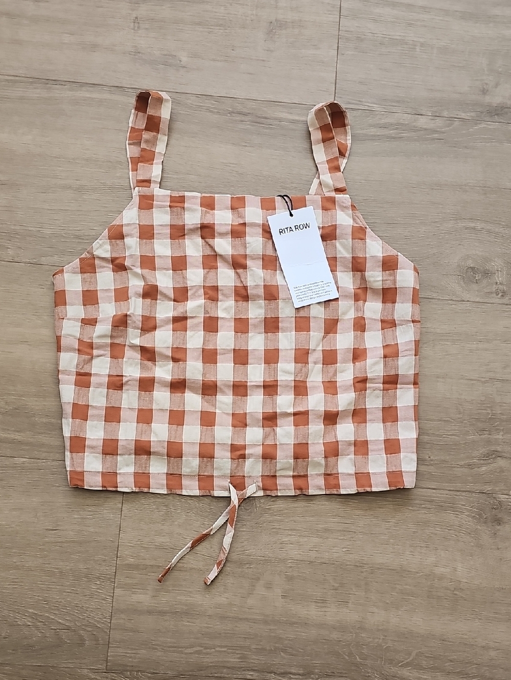 Rita Row Brown Checkered Gingham Cotton Tank Top Size Large
